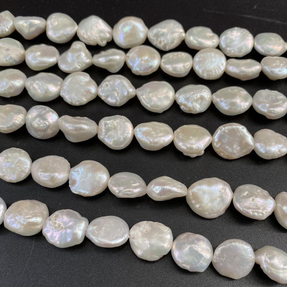 1String, Button Shape Pearls, 13-14 mm, White Natural Freshwater Pearl Beads for Jewelry Making DIY Supplies, Women's Craft Gifts 36cm
