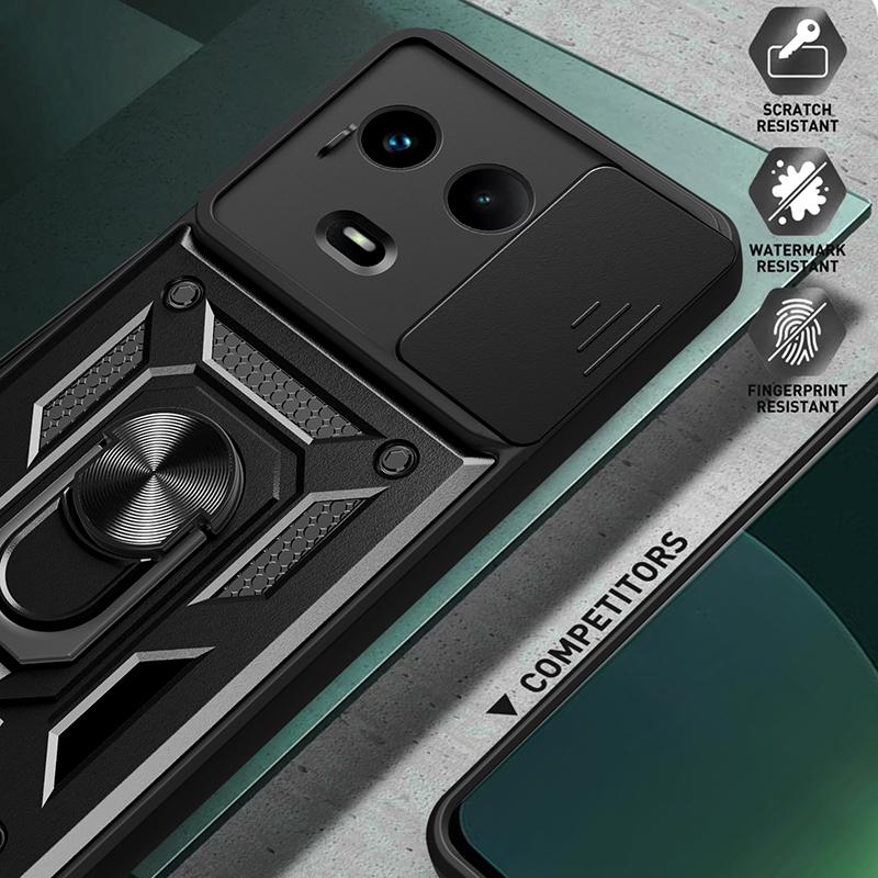 For Realme 11x 5G/11 5G (Global) Case Slide Lens Guard PC+TPU Ring Kickstand Phone Cover