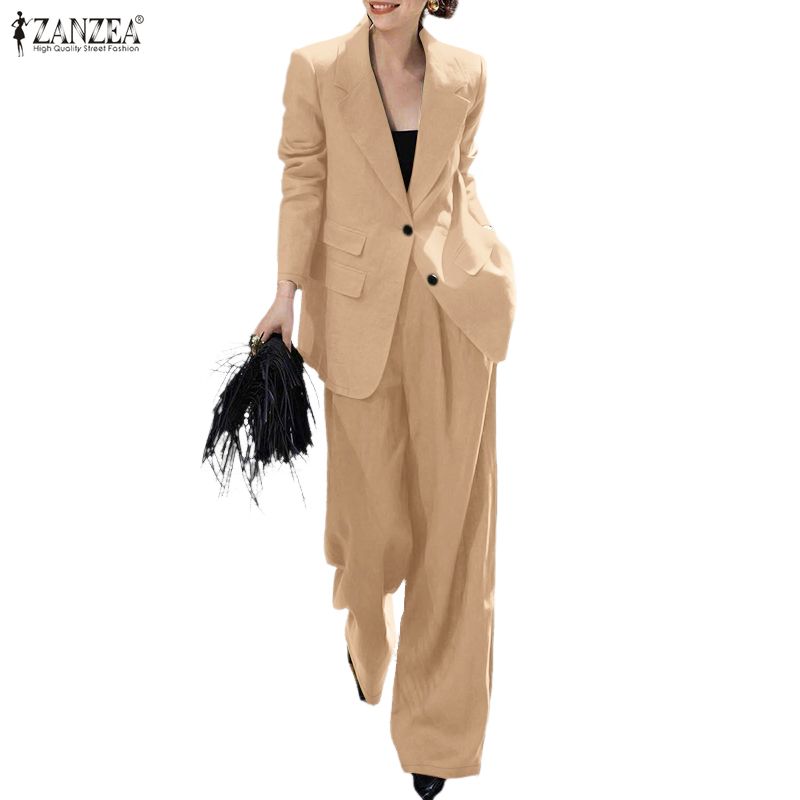ZANZEA Women Long Sleeve Cardigan Tops and Long Pants Casual Two Piece Suit Sets