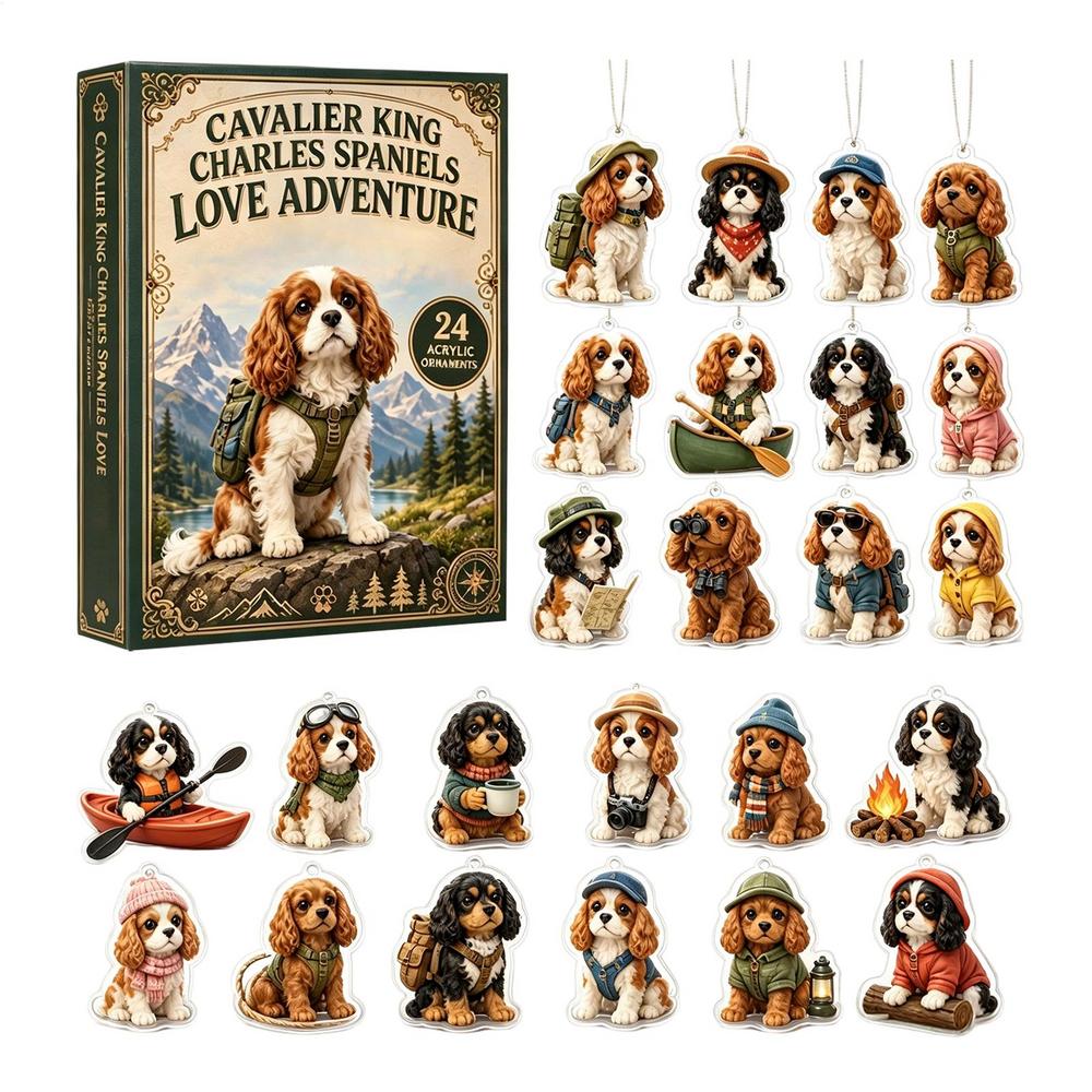 2026 Christmas Dog Pendants Advent Calendar 24 Day 2D Acrylic Ornament Set Christmas Tree Decoration Xmas Holiday Countdown Gift