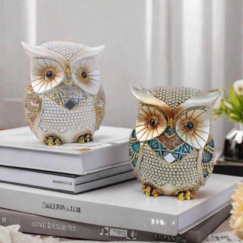 Owl Statue Home Decors Accents Small Animal Sculptures Lovely Owl Figurines for Bedroom Home Gift for Birds Lover