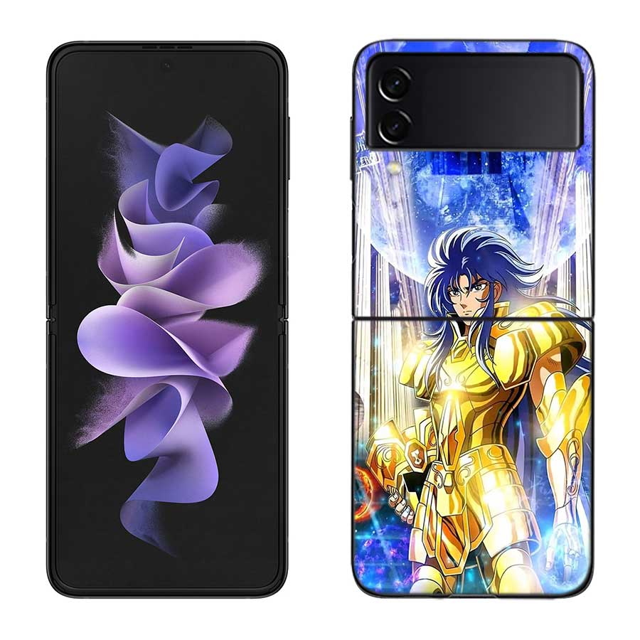Saint Seiya Knights Of The Zodiac Phone Case For Samsung Z Flip 7 6 5G Galaxy Z Flip 5 4 3 Black Hard Cell Cover Luxury PC Shel
