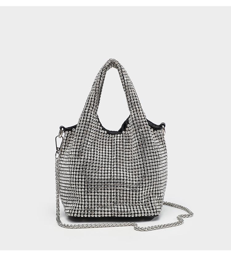 

2023 Women s Trendy Rhinestone Bucket Handbag with Chain Strap