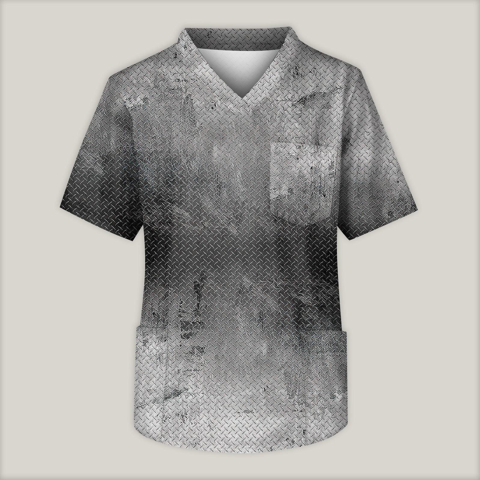 

Мужская рабочая блузка с короткими рукавами и v-образным вырезом с принтом, топ с нагрудным карманом M серебряный