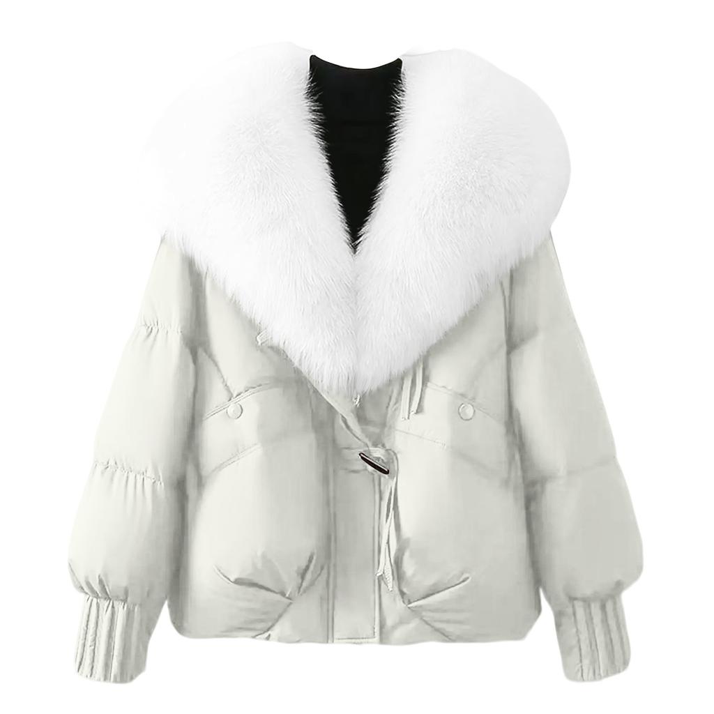 Women's Solid Color Fashionable Thick Warm Temperament Cotton Jacket With Large Collar Cotton Coat Jacket