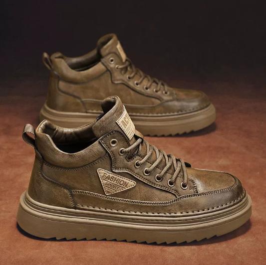 Spring Autumn New Ankle Boots, Men's Trendy and Versatile Thick-soled Casual Leather Shoes Workwear and Board Shoes H278