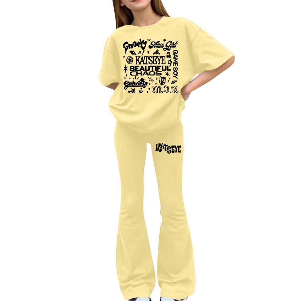 Girls Casual Short Sleeve Printed Outfit Set for Daily Summer Wear