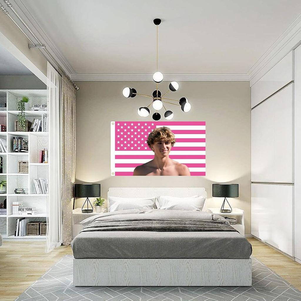 WENWELL Interesting Jeremiah N Flag Tapestry, Pink Fisher Wall Art Poster Fans Gift Merch, 3x5 Feet, Polyester with Brass Grommets