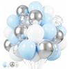 12inch-50pcs blue silver and white latex balloon set with confetti, suitable for weddings, birthdays, pop parties