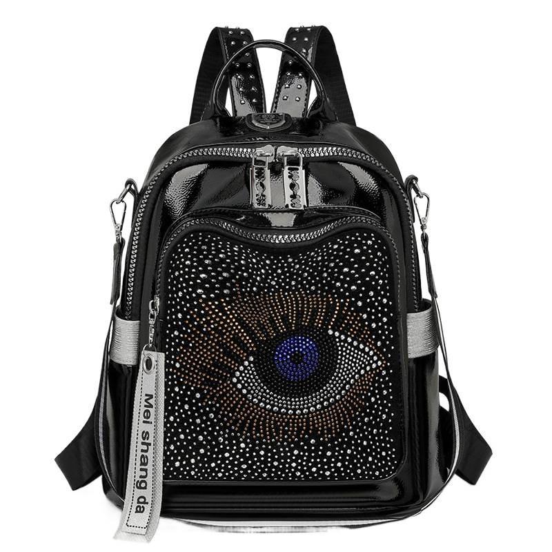 Hot Diamond Backpack Women's New Fashion Versatile Personality Big Eyes Large Capacity Dual-Purpose Backpack Trend