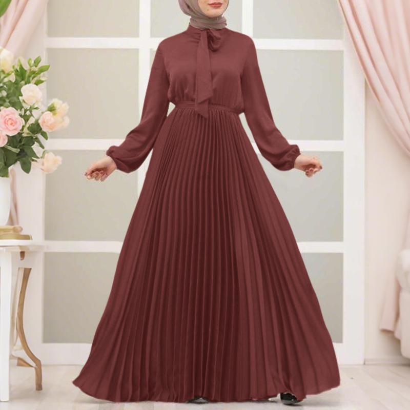 

ZANZEA Женское повседневное платье с круглым вырезом, свободного кроя, с длинным рукавом и бантом M вино красного