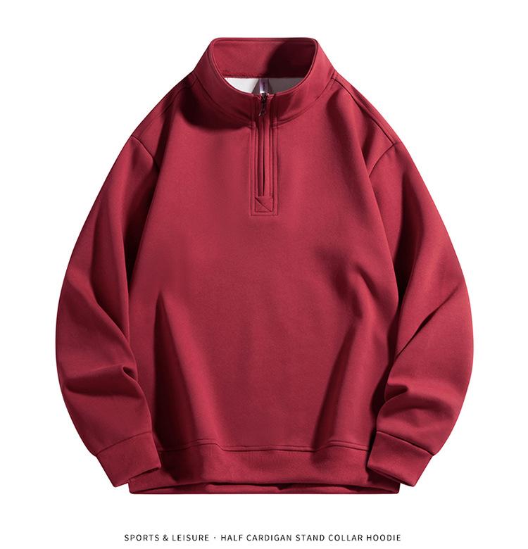 Unisex-Kapuzenpullover mit halbhohem Kragen und Reißverschluss, samtgefüttert, lange Ärmel, lässige, lockere Passform, Basisschicht für Paare im Frühling/Herbst