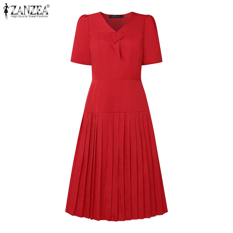 ZANZEA Women Summer V-Neck Casual Short Sleeve Dress