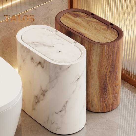 Modern Waste Basket Large Capacity Marble Pattern Trash Can Multi-Purpose Use Bathroom Narrow Small Garbage Bin with Lid