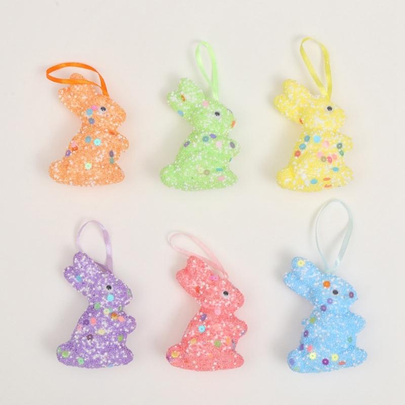 6er-Pack Oster-Themen-Schaumstoff-Hasen zum Aufhängen Funkelnde Pailletten Hasen-Ornament Festival Feiertagsdekoration für Zuhause