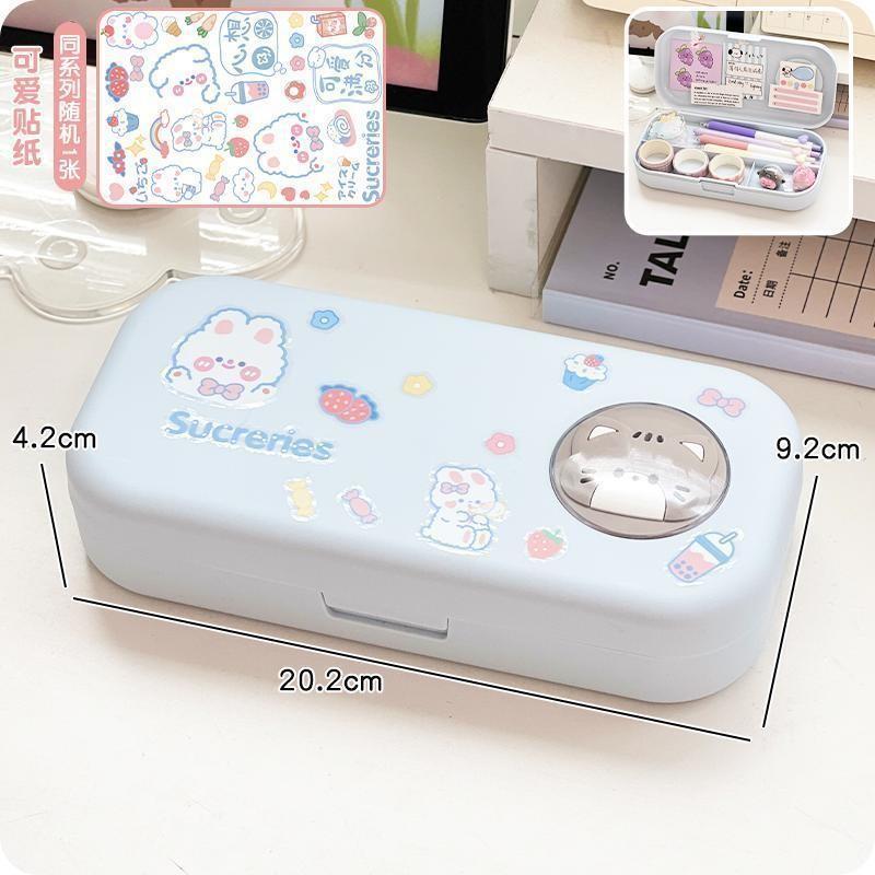 Cute 3D Cartoon Double Layer Pencil Case for Kids, Portable Large Capacity Stationery Box with Morandi Colors, PP Material School Pencil Organizer синий