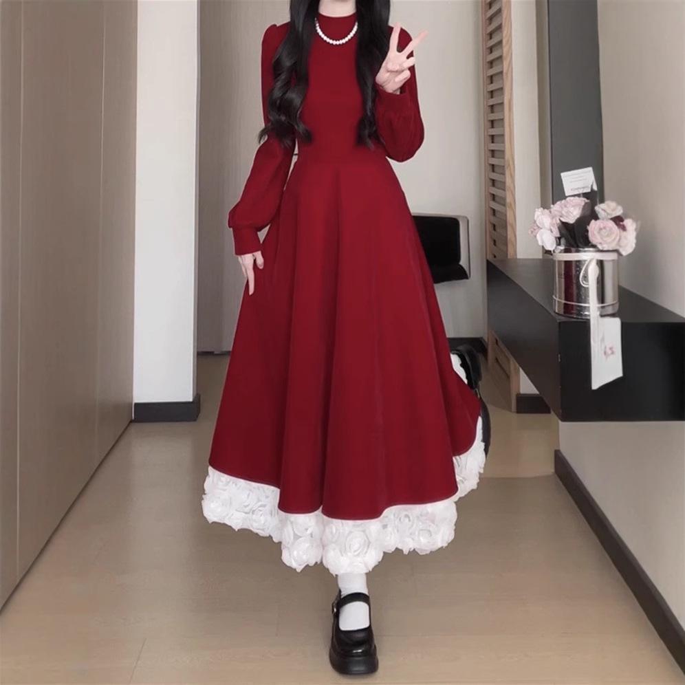 2025 Matsumoto Princess Velvet Waist-Slimming Color-Block Mini Dress