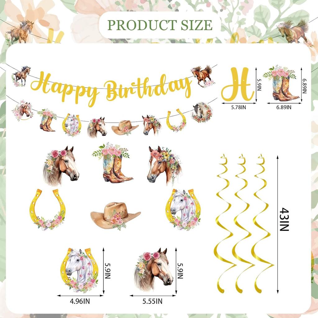 Horse Themed Birthday Party Decorations - NOVBAUB 21PCS Cowgirl Happy Birthday Party Decorations Banner Hanging Swirls Western Cowgirl Hat Boots