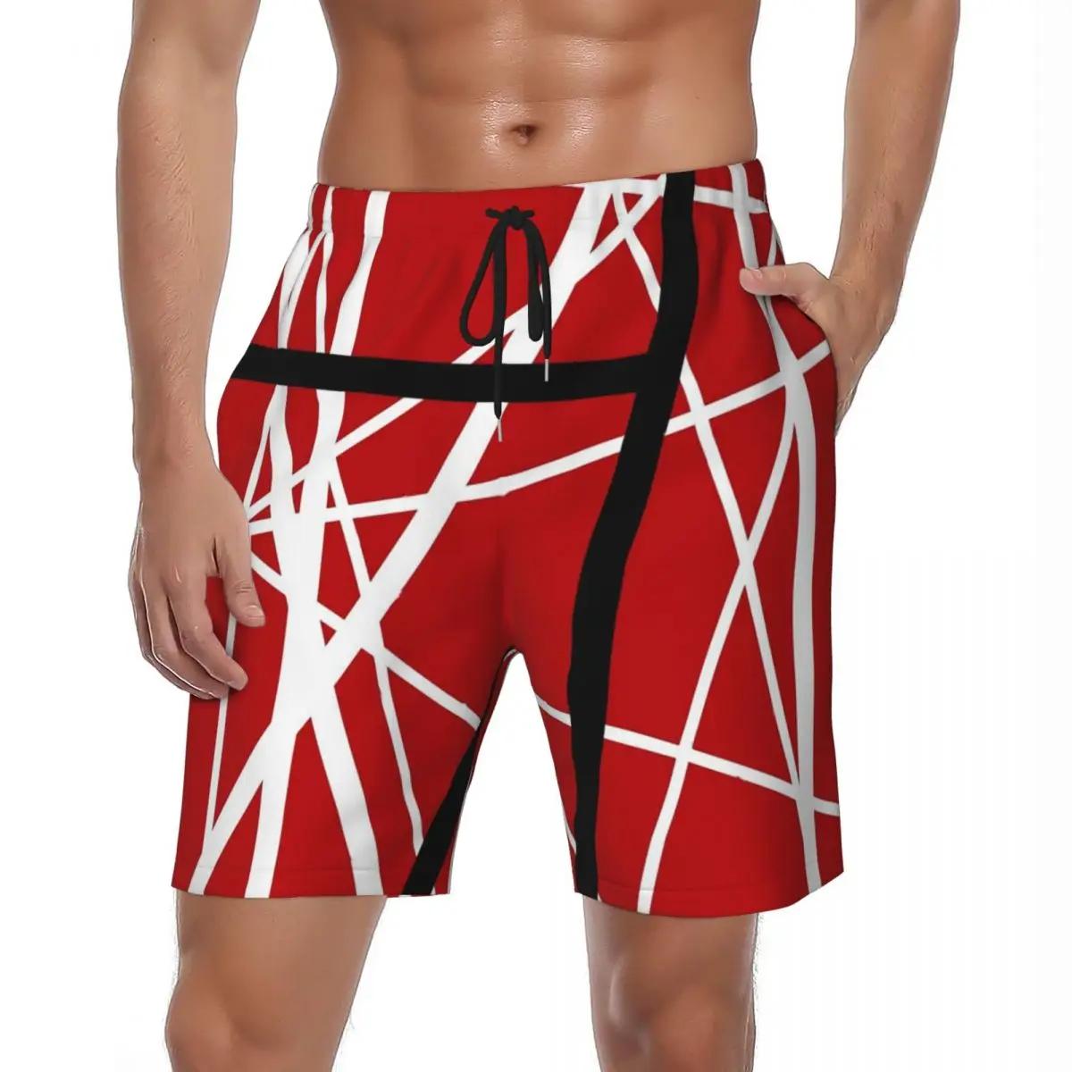Van Halen Gym Shorts Summer Lines Print Hawaii Board Short Pants Men Running Fast Dry Design Swim Trunks S