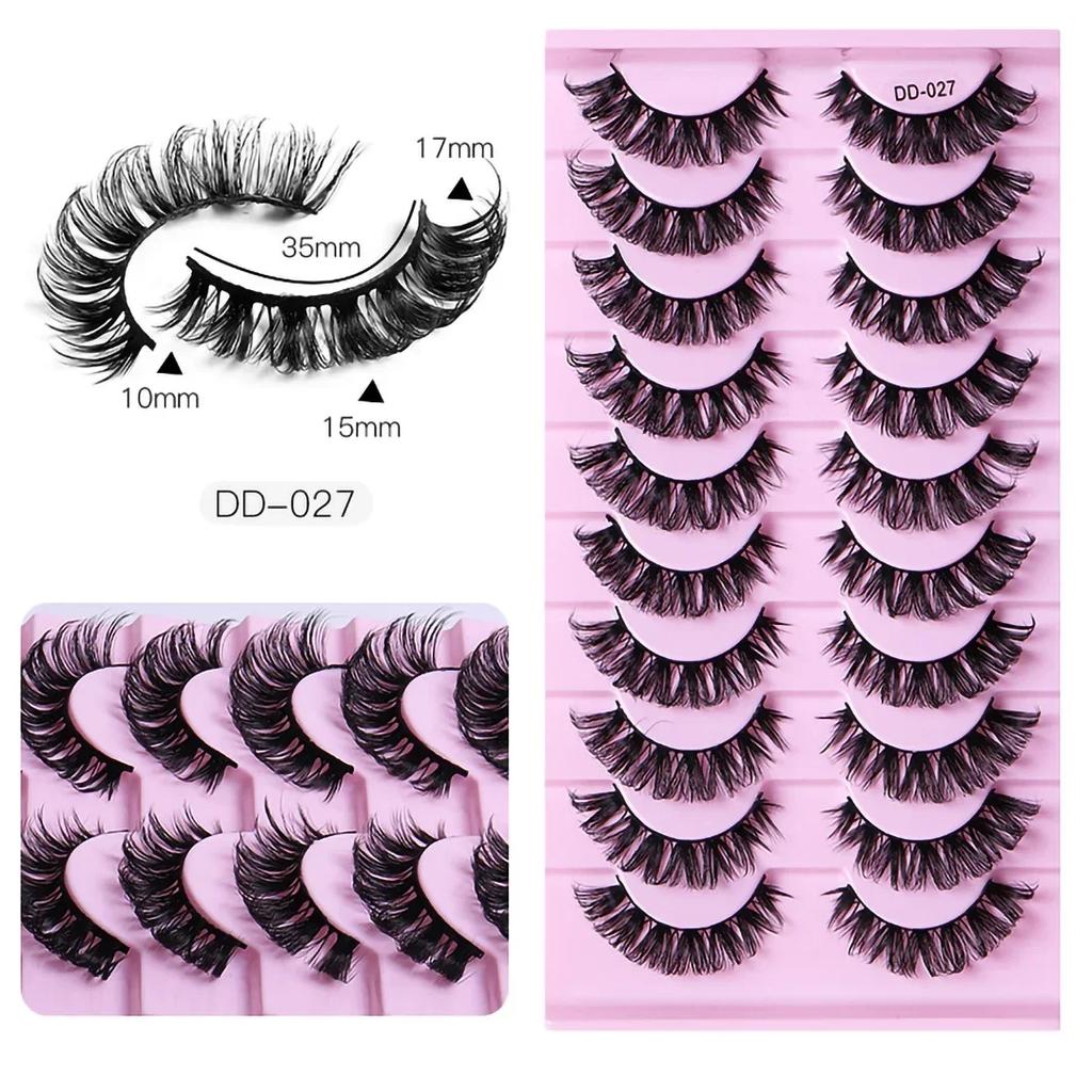 10 Paar Wimpern DD Curl 8-23mm Russische Wimpern 3D Nerzwimpern Wiederverwendbare flauschige russische Streifenwimpern Wimpernverlängerung