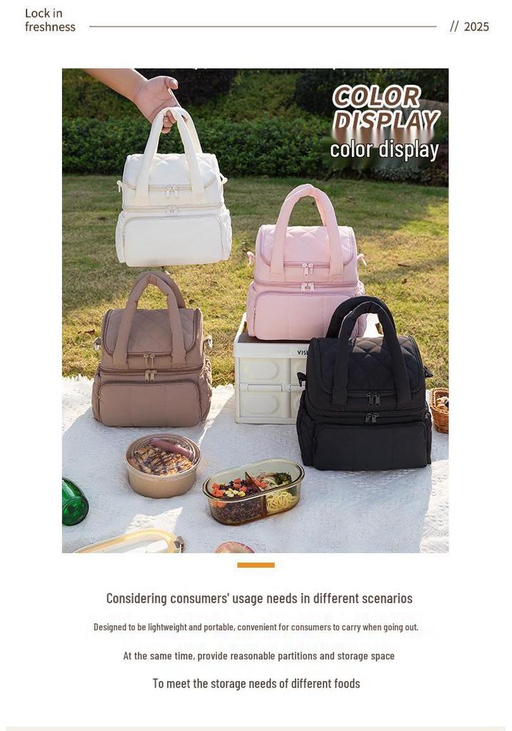Borsa Termica Doppia Strato Imbottita Trapuntata da Donna per Lavoro Pendolarismo Bento