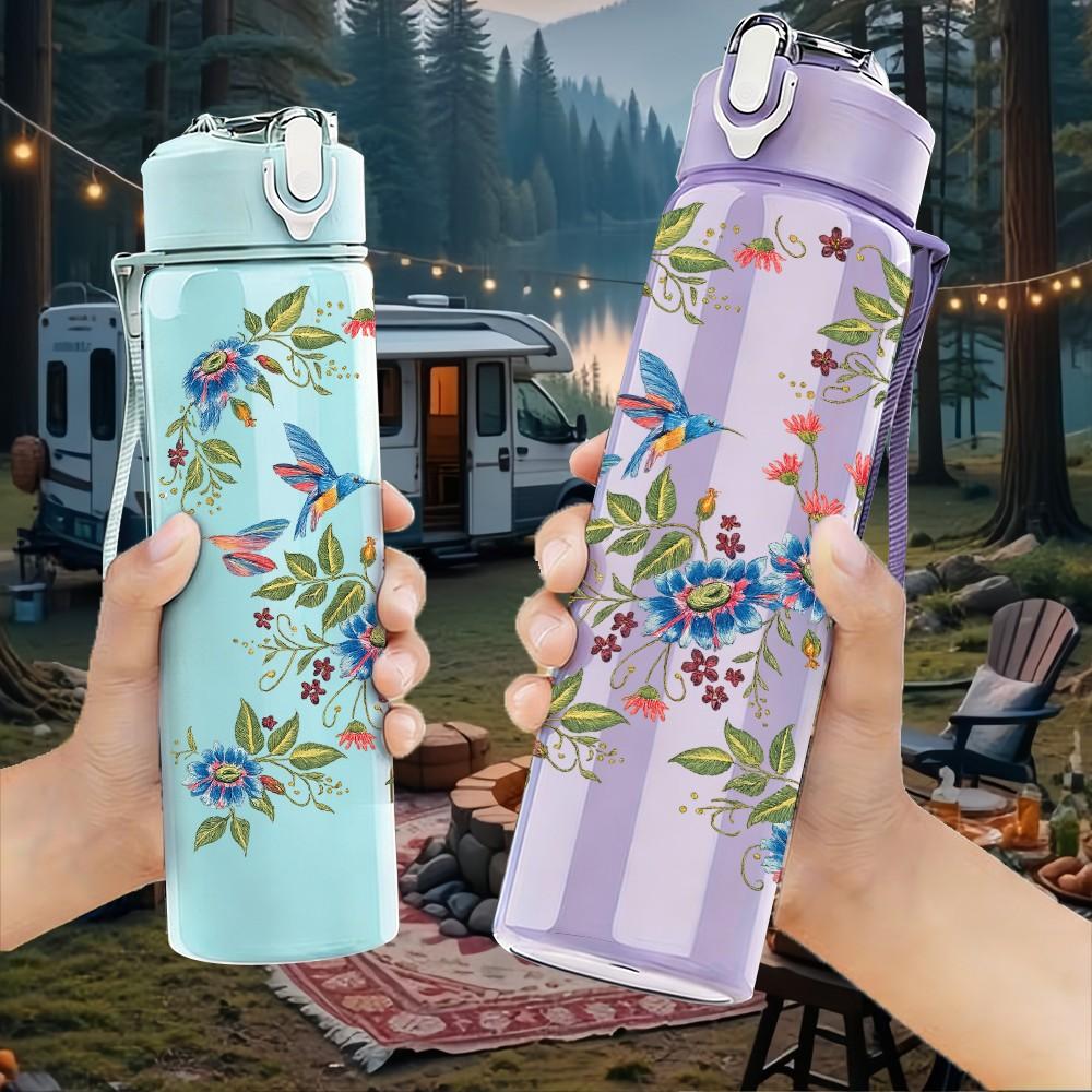 1PC Loose Branch Rose Vine Floral Print 750ml Color Plastic Sports Water Bottle Leakproof Flip Straw Lid Suitable for Sports Office Home Use