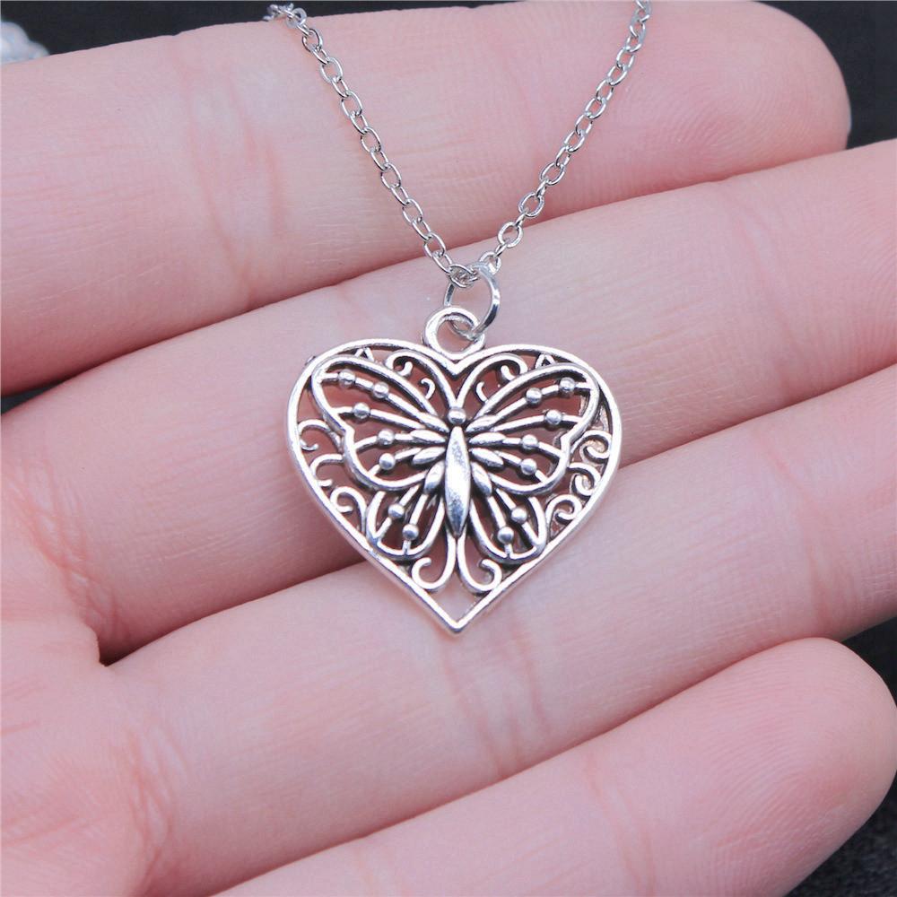 Peach Heart Angel Wings Sweet Pendant Antique Silver Metal Boys Collar Necklace High Quality Gift