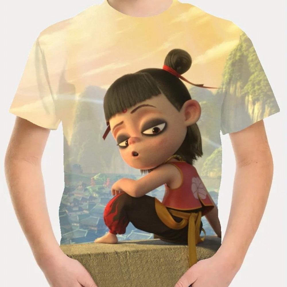 Children's Nezha Series 3D Digital Printed Boys' Fashionable and Comfortable Round Neck Short Sleeved T-shirt