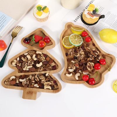 Christmas Snack Tray Bamboo Serving Plate Decorative Platter Nuts Display Desktop Food Tray Modern Home Fruit Bowl Christmas Tree Shape Party