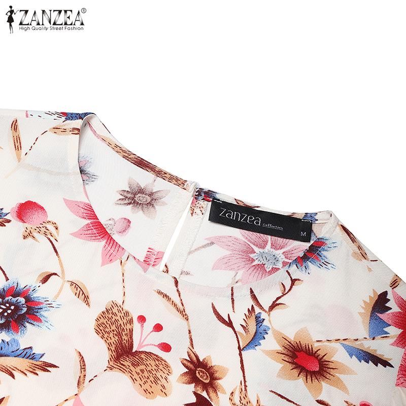 ZANZEA Women Casual Round Neck Summer Loose Short Sleeve Floral Dress
