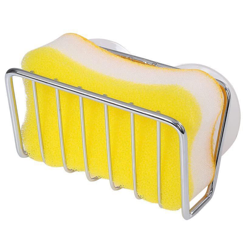 Stainless Steel Suction Cup Sponge Holder Durable Rustproof Drain Caddy Kitchen Sink Organizer for Daily Kitchen Cleaning Tool Storage