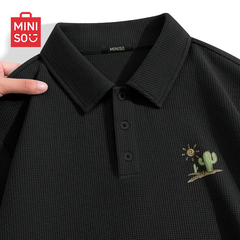 MINISO Men s Retro Waffle Knit Polo T-Shirt 2XL