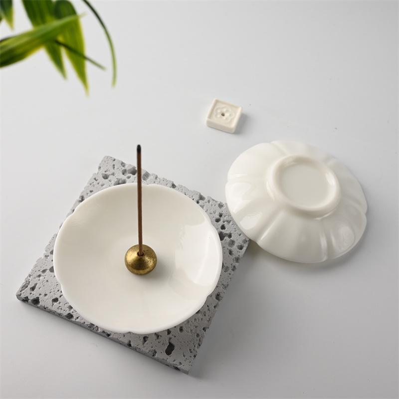 Minimalist Pure White Ceramic Incense Stick Holder - Zen Tea Ceremony Stand & Indoor Ornament