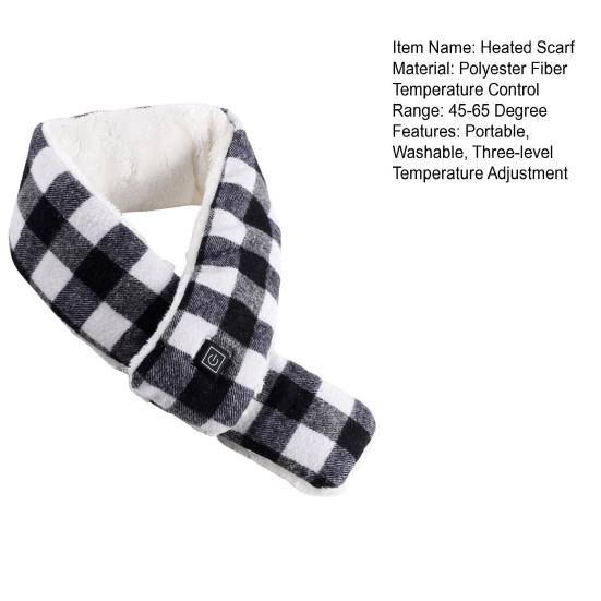 Vyhřívaný šátek se 3 úrovněmi teploty Kostkovaný potisk Elektrický vyhřívaný nákrčník Zimní přenosná vyhřívací podložka na krk