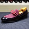 Handmade Men's Genuine Leather Patent Suede Loafers Patchwork Bow Tie Dress Shoes for Wedding Banquet Formal Occasions