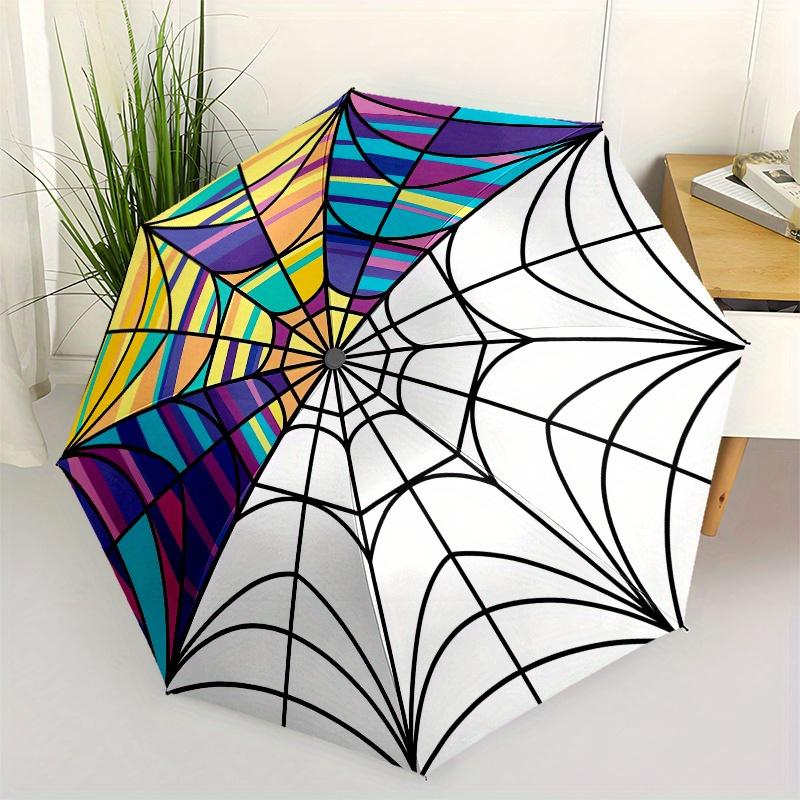 

Spider Web Automatic Folding Umbrella 8 Ribs, Durable Iron Frame, Bright Color Pattern Compact Travel Umbrella, Suitable for Outdoor, Beach