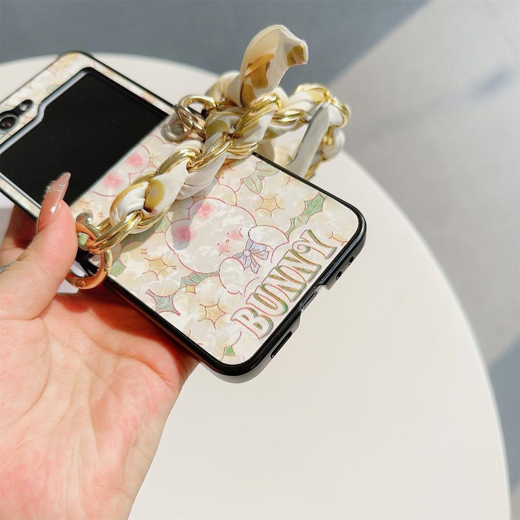 For Samsung Galaxy Z Flip5 5G Wholesale Lacquered Pattern PU Leather+PC Cell Phone Cover with Silk Scarf Chain