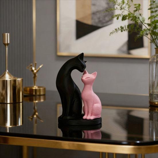 Detachable Cat Couple Sculpture 3D Printed Elegant Couple Cat Figurine Romantic Cat Lover Ornament for Home Living Room Office Desk Decor
