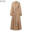 ZANZEA Women Casual Round Neck Solid Color Long Sleeve Loose Dress