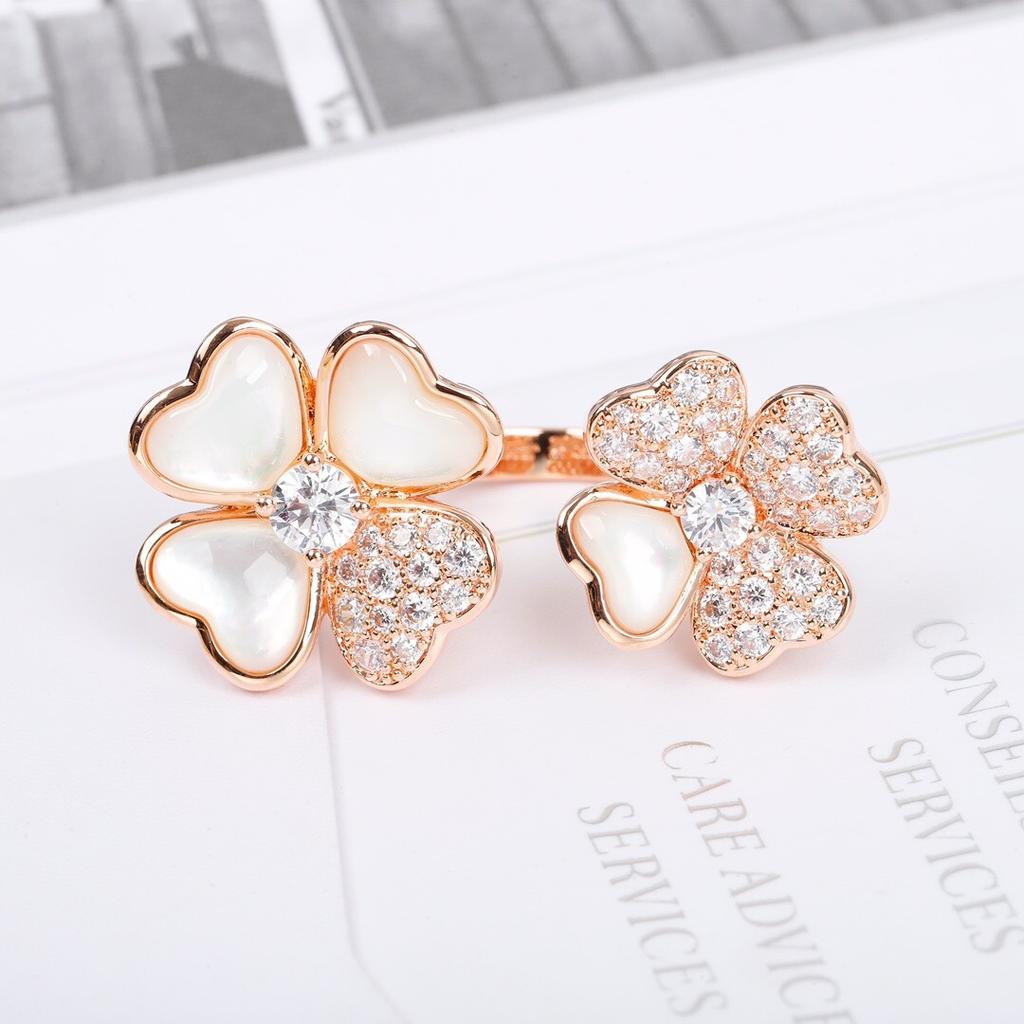 New Hot Brand Vintage Rings Anniversary Fashion Party Jewelry Rings For Women 925 Sliver Rose Gold Color 4 Hearts Flowers Rings