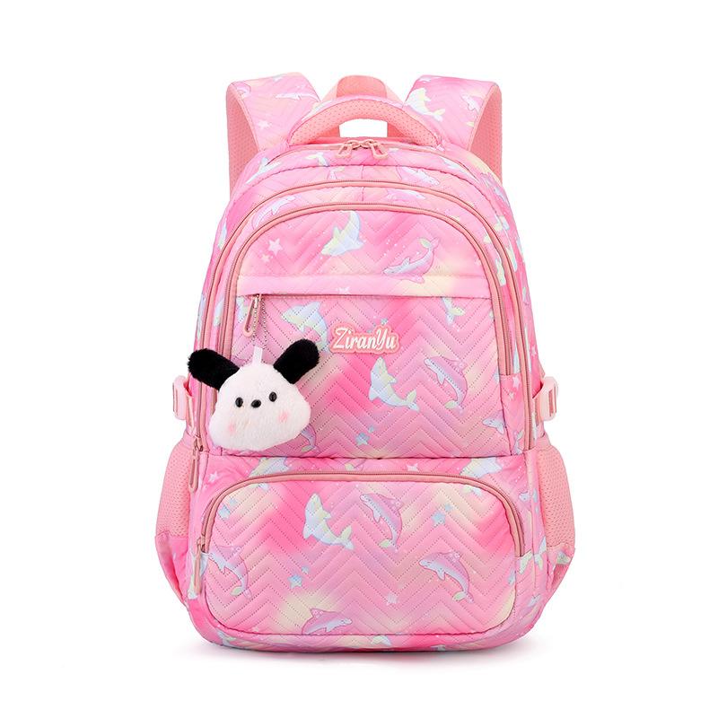 Waterdichte Schoolrugzak met Dolfijnprint voor Meisjes Luxe Roze Kinderklas Tas met Borduurwerk roze