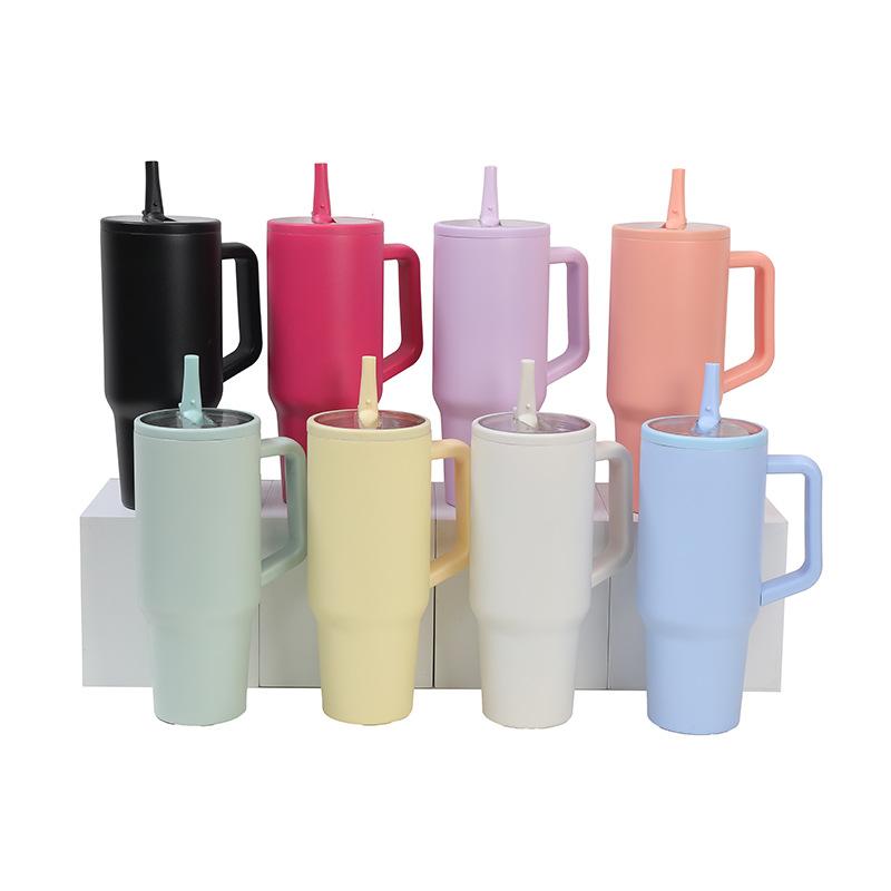 1200ml Simple 40oz Double Layer Ice King Cup Vacuum Insulated Leak Proof Foldable Straw Portable Car Mug