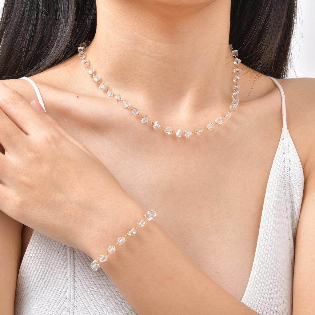 Ladies Temperament Cold Wind Stainless Steel Irregular Transparent Bead Necklace Bracelet Anklet Gold Nc-2506