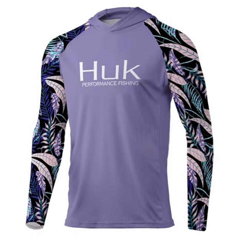 HUK Fishing Shirt Men's Long-sleeved Hooded Suit UPF50 Breathable T-shirt