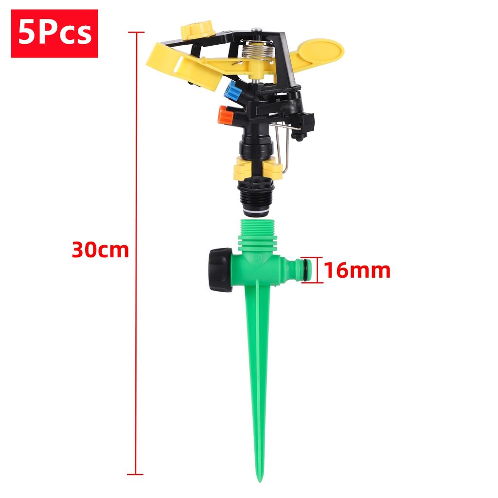 1/2" Male Thread Double Nozzle Yellow-Winged Adjustable Rocker Sprinkler With 3-Kinds Bracket Kit 360 Degree Garden Lawn Nozzle
