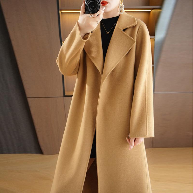 Dámský kabát ze 100% vlny MODERNÍ NOVINKA SAGA Podzimní vlněný dlouhý kabát Ručně vyrobený hráškový kabát Zimní teplá vlněná dlouhá bunda