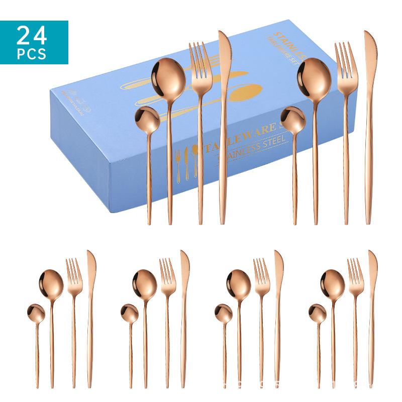 New Stainless Steel Tableware 24 Pieces Suit Knife, Fork and Spoon Gift Box Four Main Pieces 6 People Pack