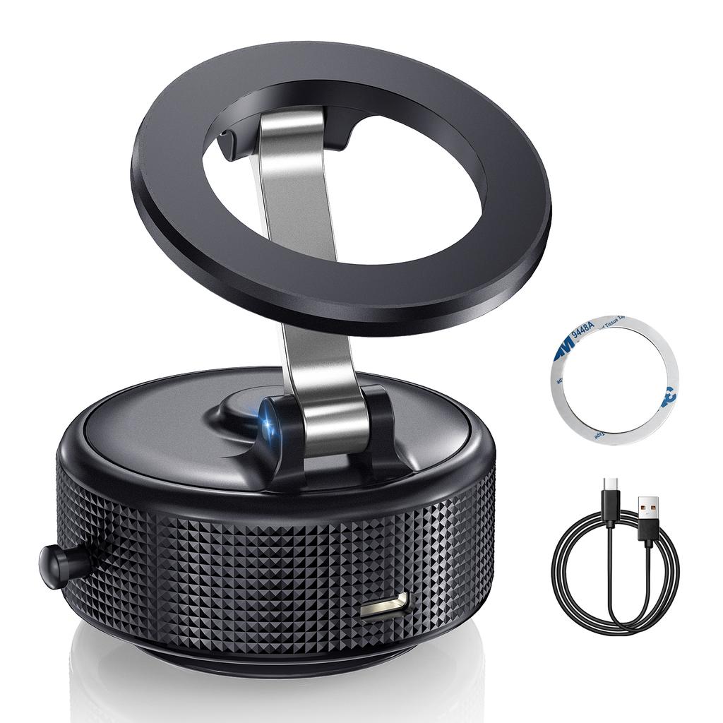 Strong Magnetic Car Phone Holder Foldable Design 360° Adjustable Vacuum Mount for Car/Desk/Bathroom/Universal Use