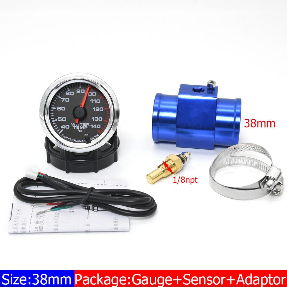 

7 Color LED 2 52mm Water Temperature Gauge with Sensor 1/8 NPT 40-140 Celsius Water Gauge+Water Temp Joint Pipe Sensor 26-40mm