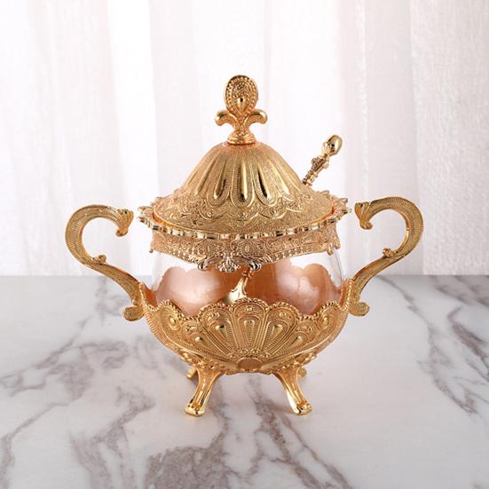Condiment Pot for Restaurant And Hotel Seasoning Jar with Lid Spoon, European Style Metal Small Spice Coffee Bar Container, Decorative Sugar